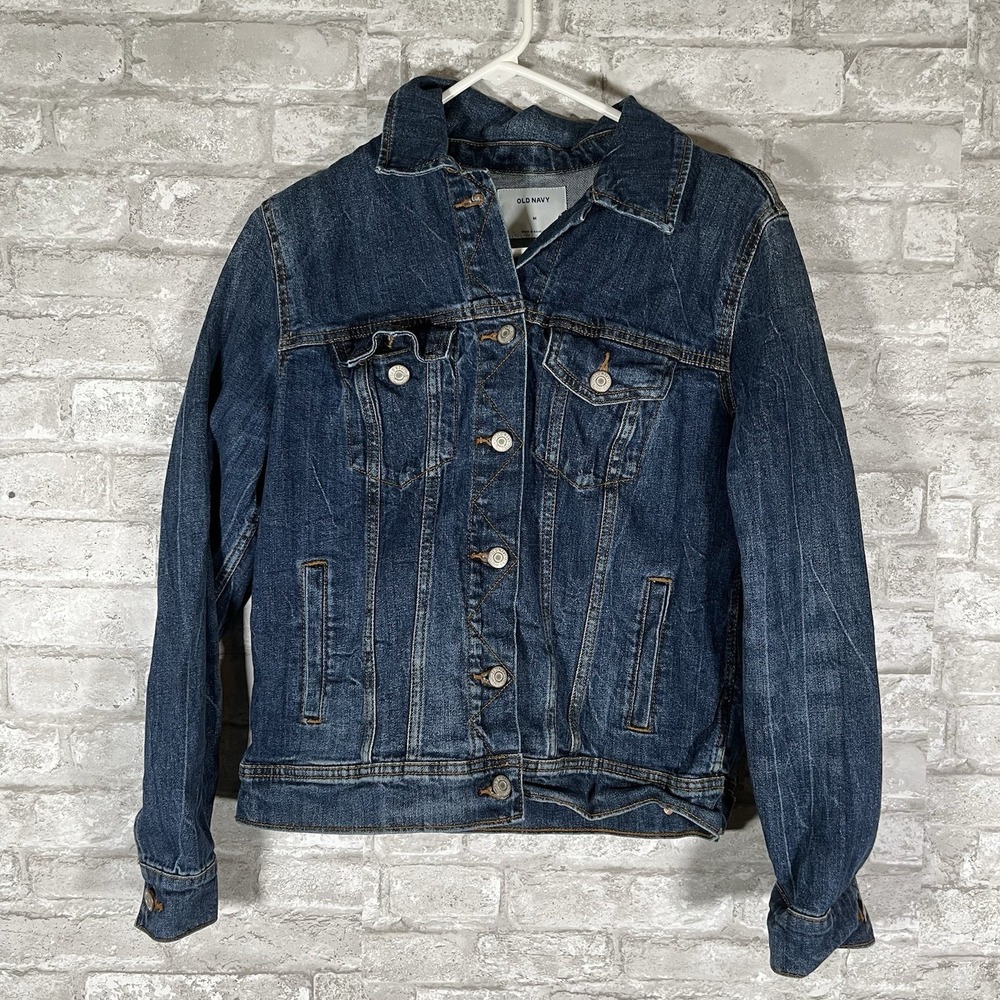 Old Navy Trucker Jacket Women's Blue Denim Jean Jacket Size Medium Cool Fading